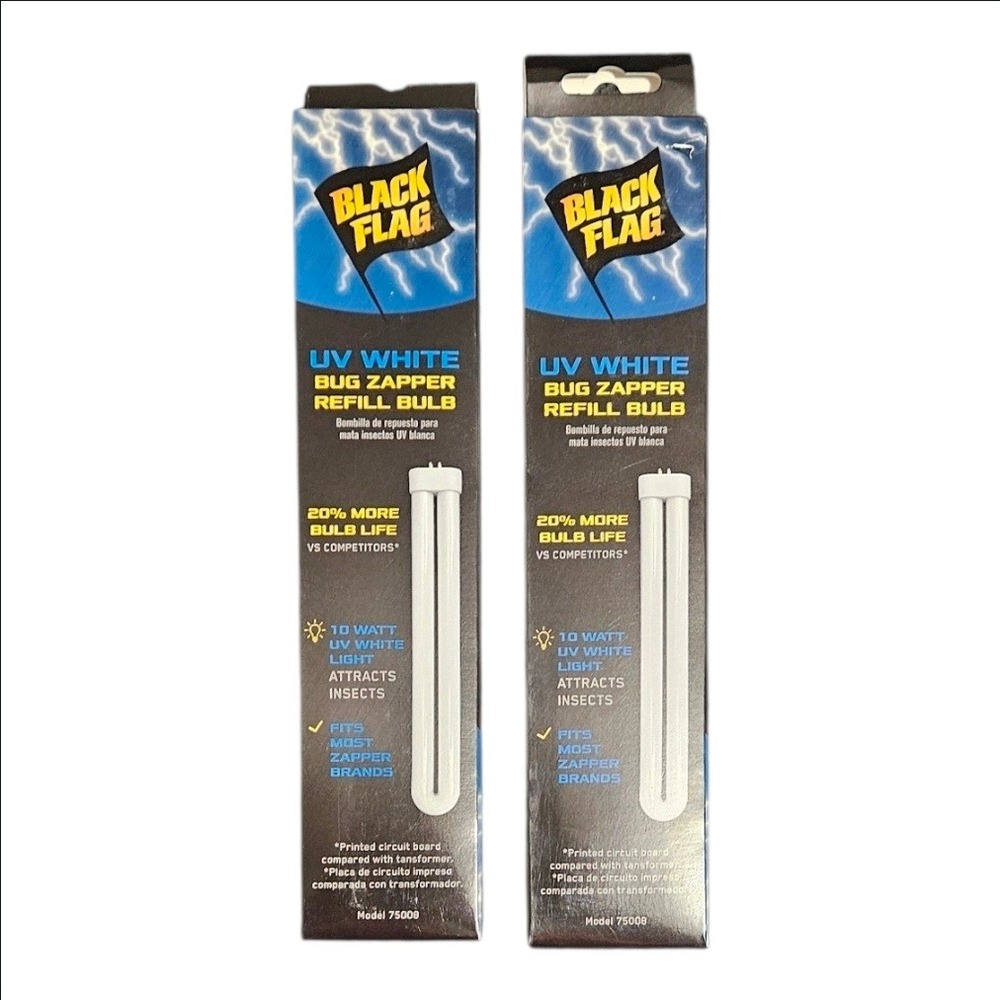 2 Pack Black Flag UV Bug Zapper Refill Bulb 10W Model 75008 Replacement White
